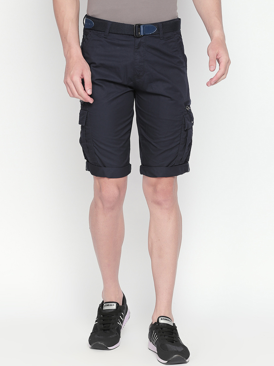 

beevee Men Navy Blue Solid Regular Fit Cargo Shorts