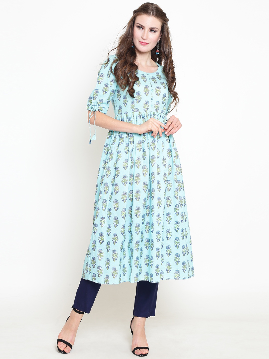 

Sera Women Blue Printed Kurta with Palazzos