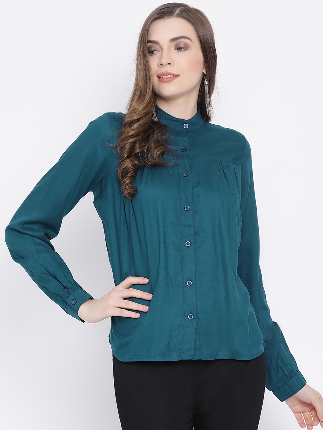 

PURYS Women Blue Smart Regular Fit Solid Casual Shirt