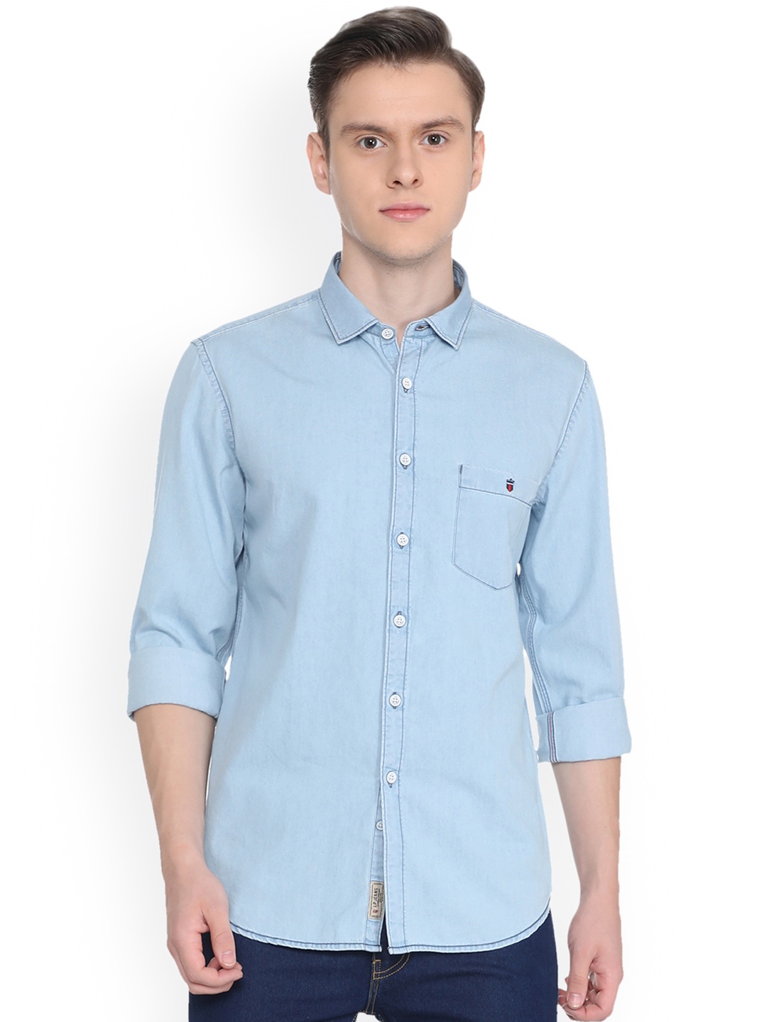 

Louis Philippe Jeans Men Blue Chambray Slim Fit Solid Casual Shirt