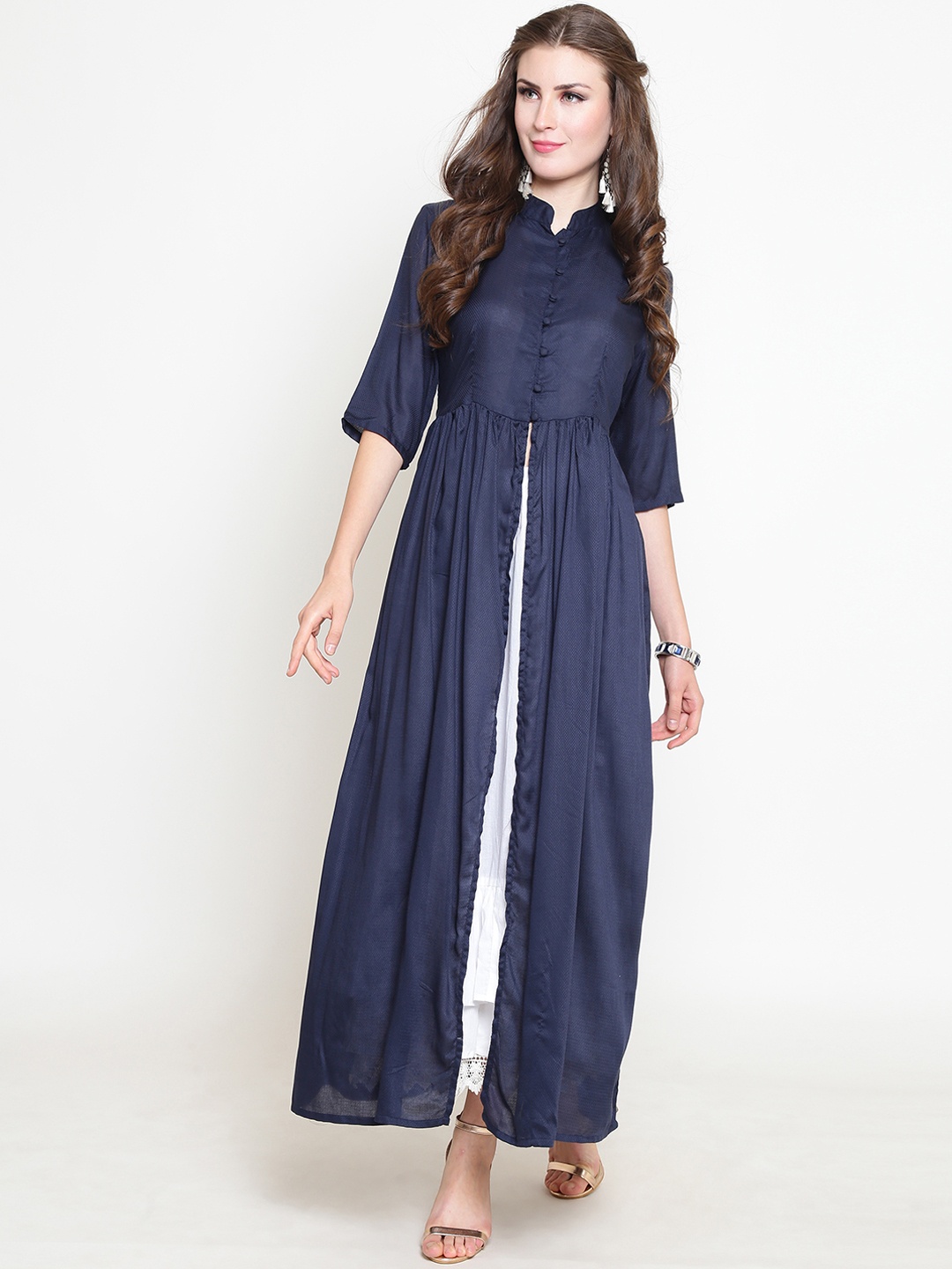 

Sera Women Navy Blue Solid A-Line Kurta