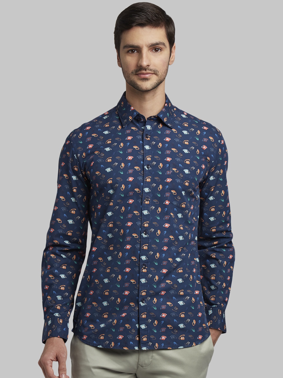 

Parx Men Blue & Yellow Slim Fit Printed Casual Shirt