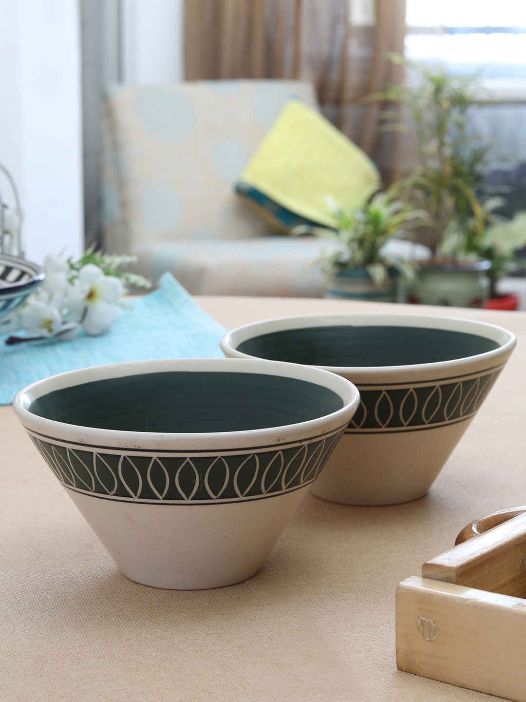 

MIAH Decor Set Of 2 Printed Serving Bowl Set, Beige
