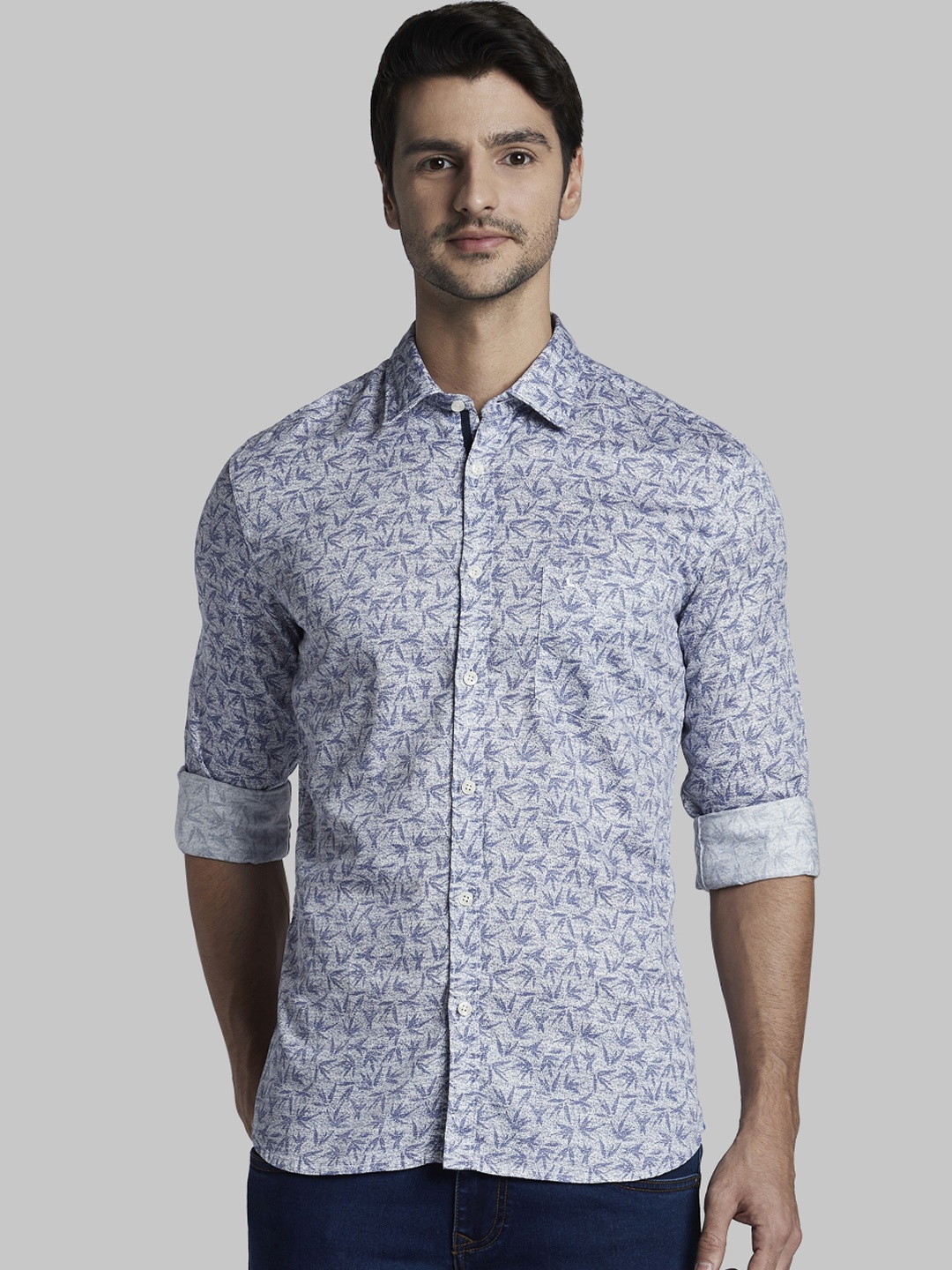 Parx Men Blue & Off-White Slim Fit Printed Casual Shirt