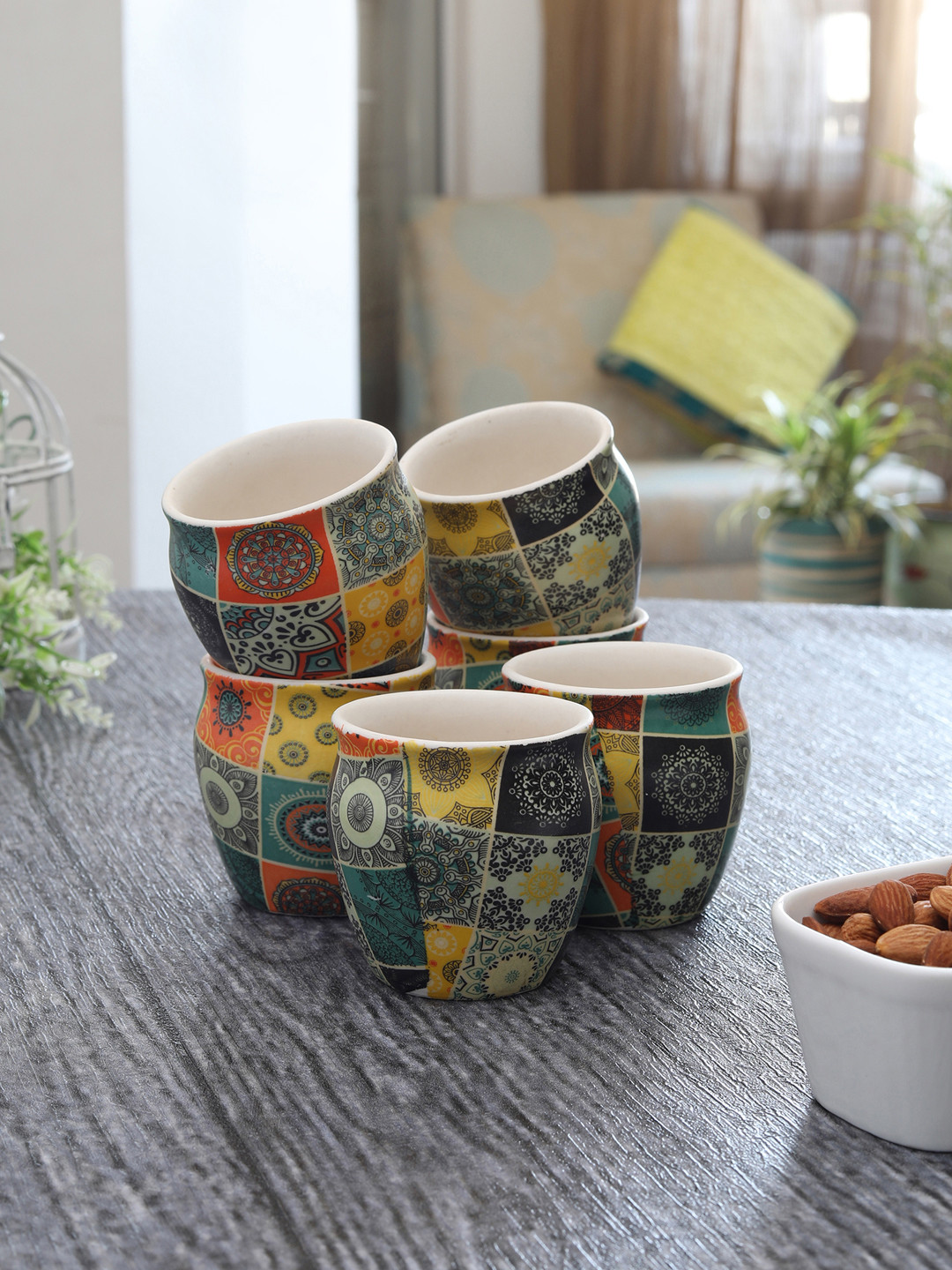 

MIAH Decor Multicoloured Set Of 6 Printed Khullad Cups, Multi