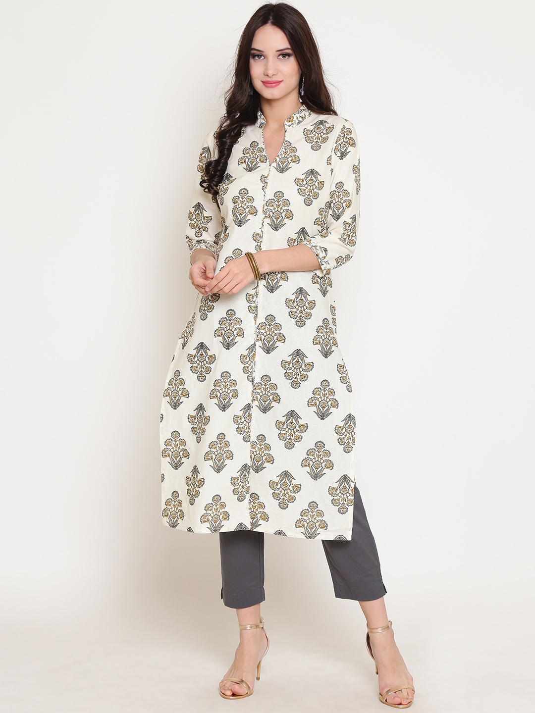 

Sera Women Off-White & Grey Printed Kurti with Palazzos