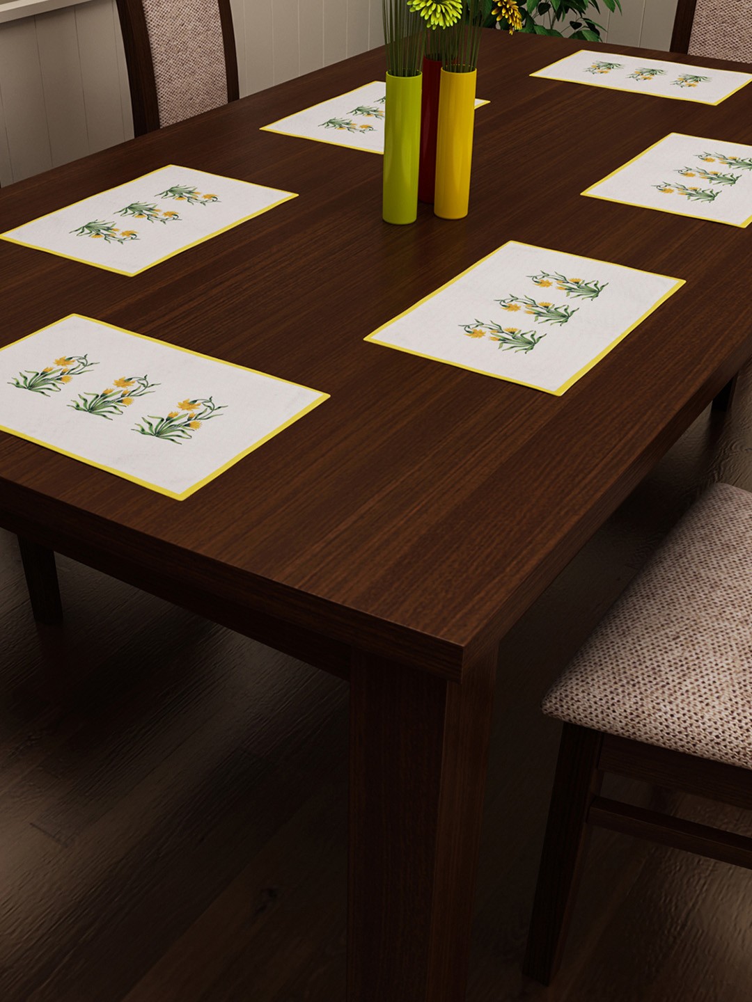 

SEJ by Nisha Gupta Set of 6 Printed Table Placemats, Mustard