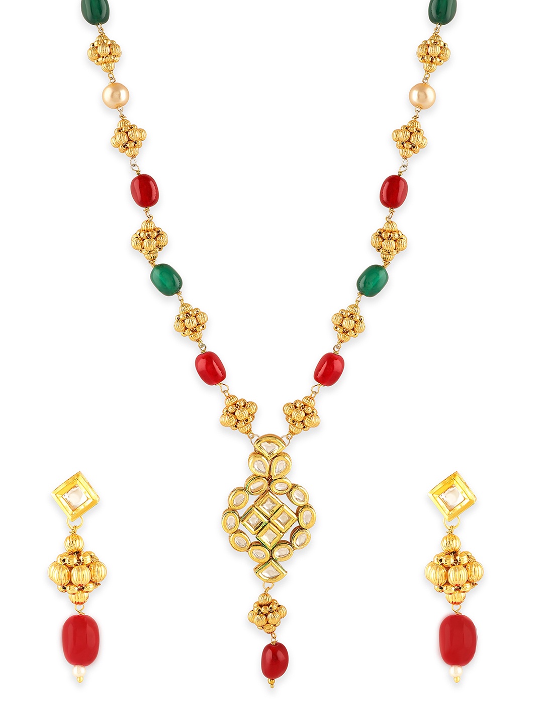 

AccessHer Ruby Green-Plated Vilandi Kundan Jewellery Set, Gold