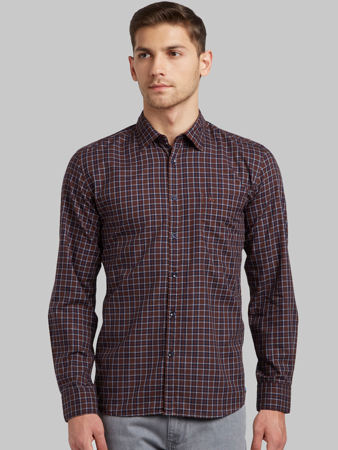 

Parx Men Brown & Maroon Slim Fit Checked Casual Shirt