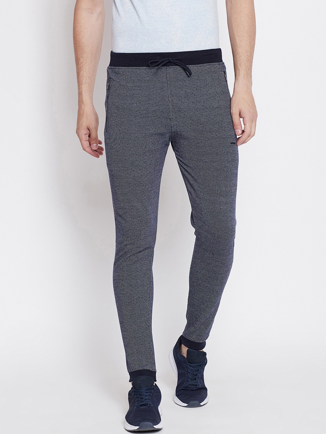 

Okane Men Navy Blue Self Design Slim-Fit Joggers
