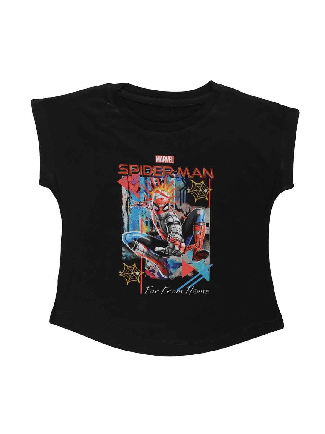 

Marvel by Wear Your Mind Girls Black Striped Round Neck T-shirt