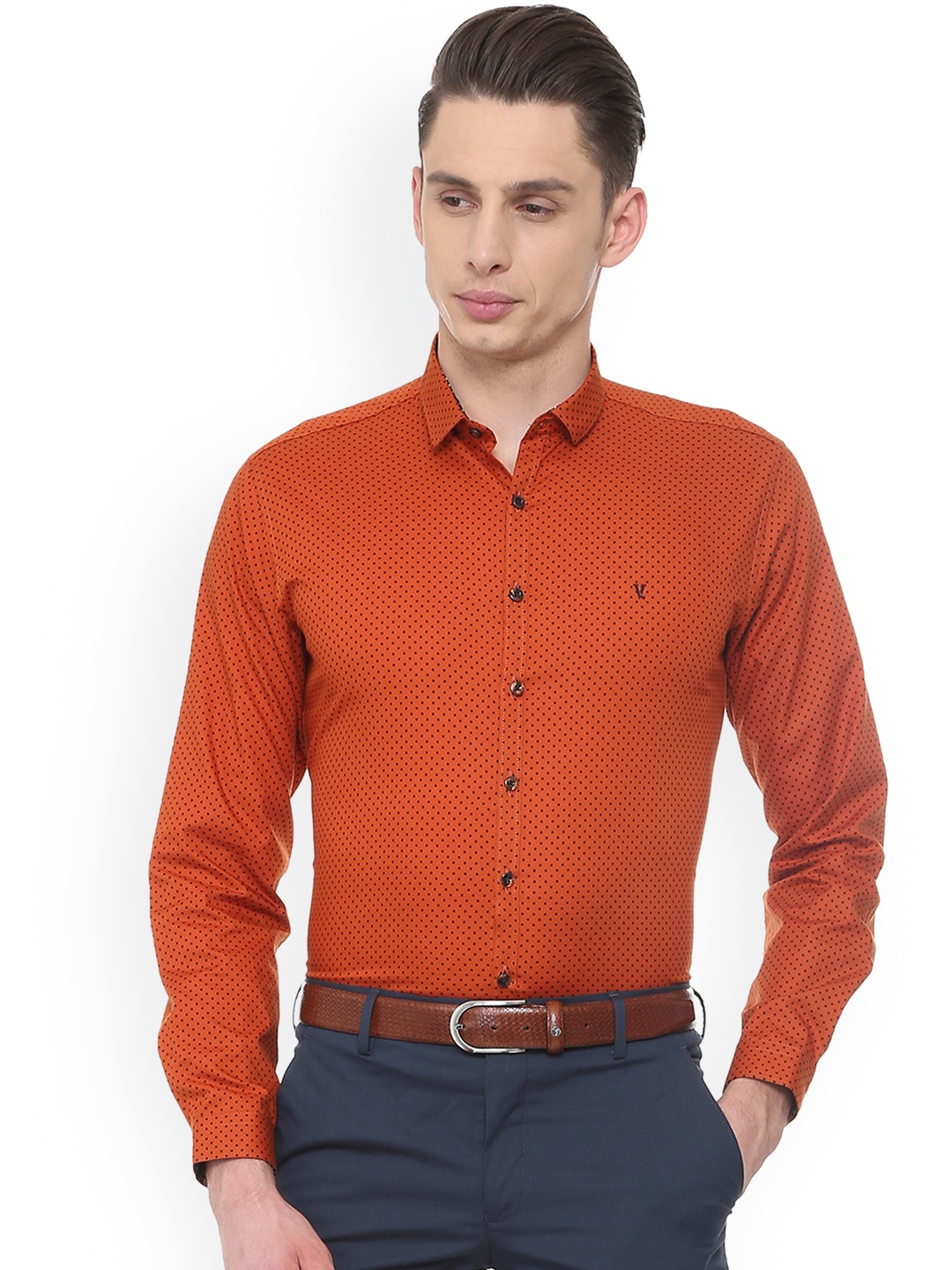 

V Dot Men Orange Slim Fit Printed Formal Shirt