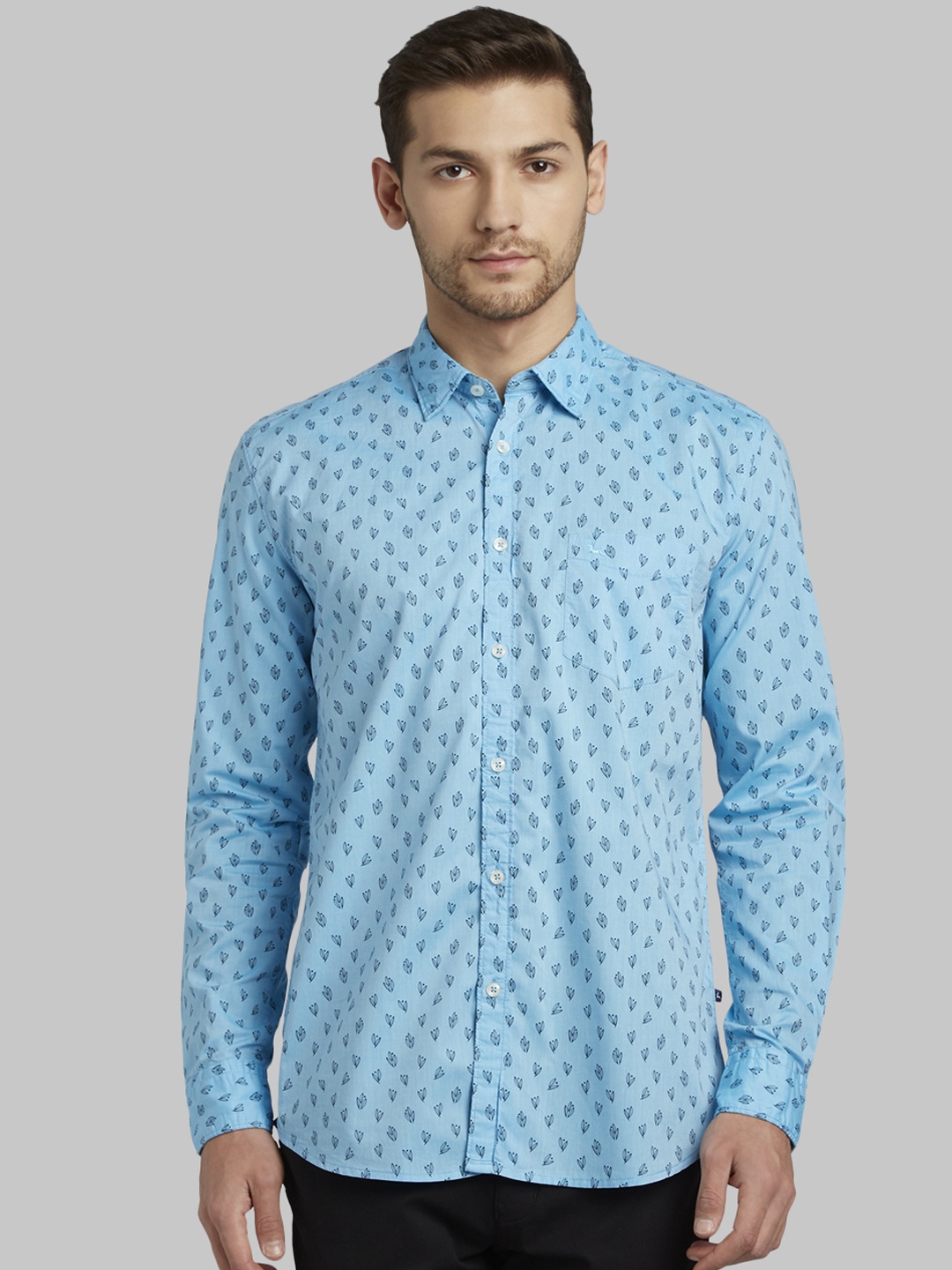 Parx Men Blue Slim Fit Printed Casual Shirt
