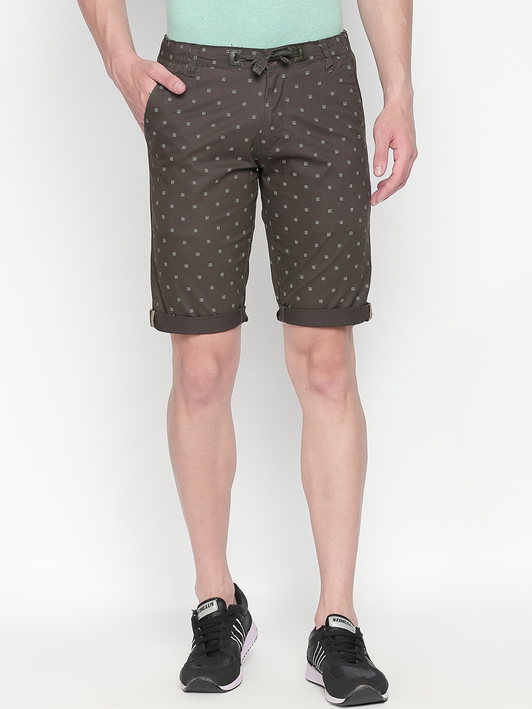 

beevee Men Olive Green Printed Regular Fit Regular Shorts