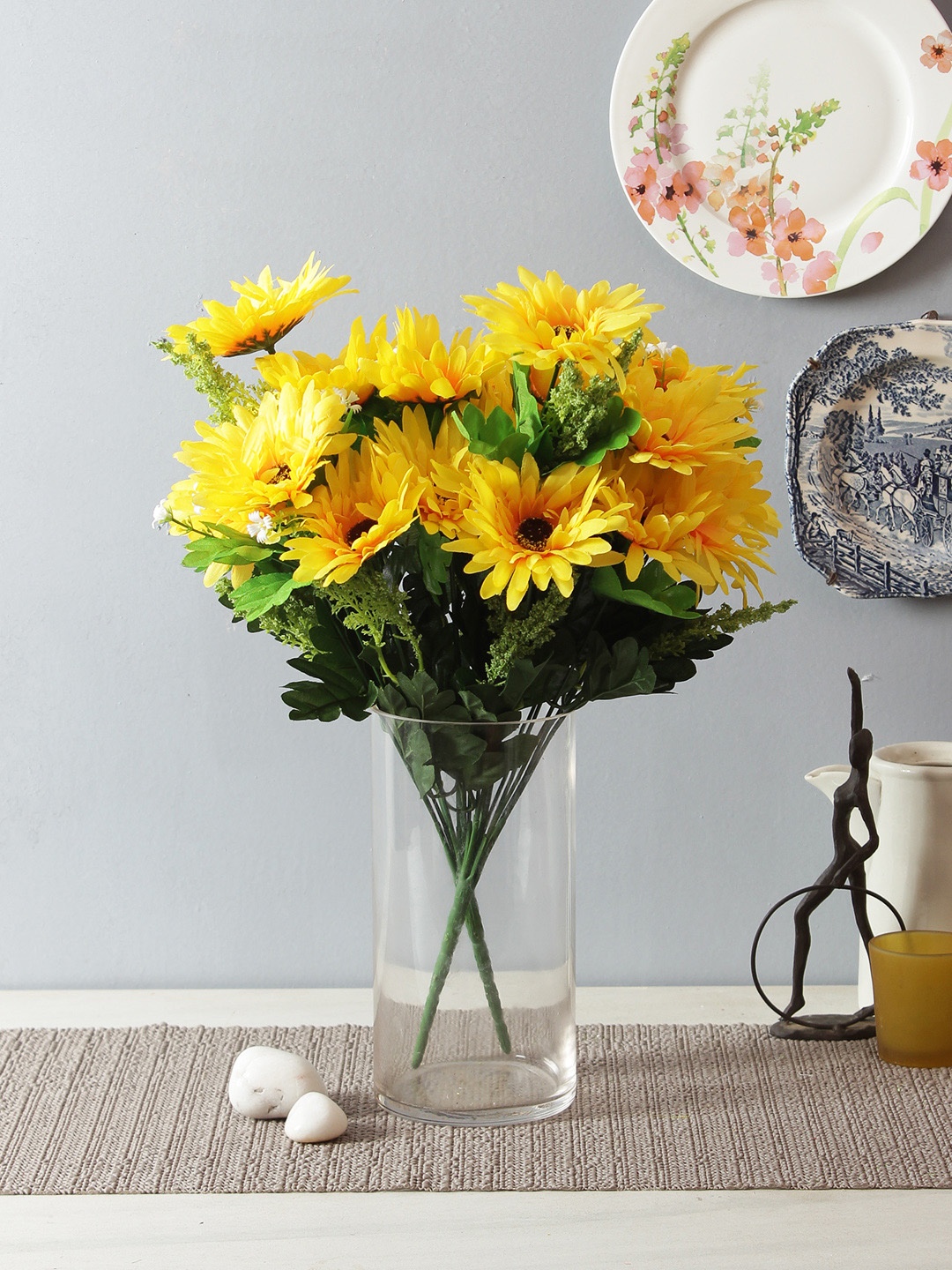 

Fourwalls Set of 2 Yellow & Green Artificial Gerbera Flower Bunches without Pot