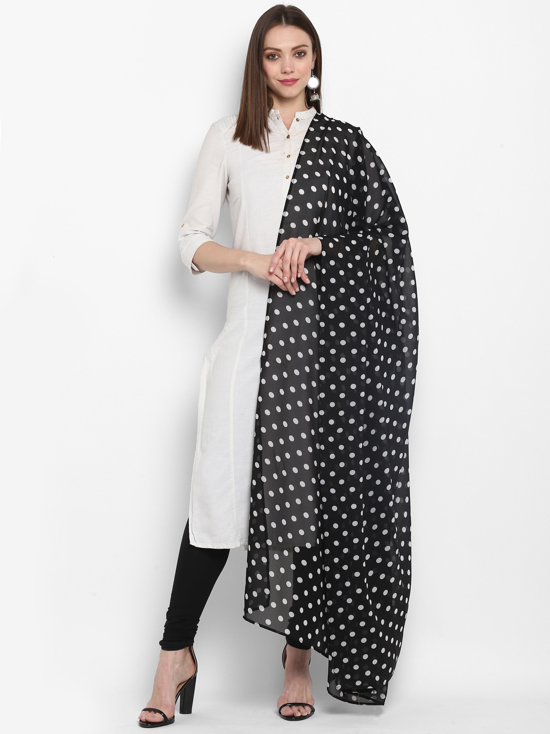 MBE Women Black & White Printed Dupatta