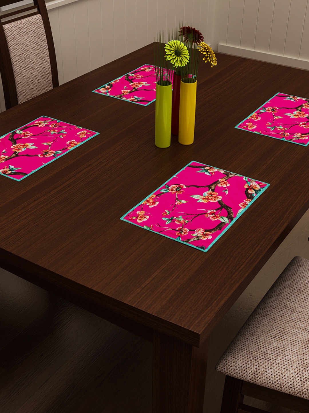 SEJ by Nisha Gupta Set of 4 Pink Printed Table Placemats
