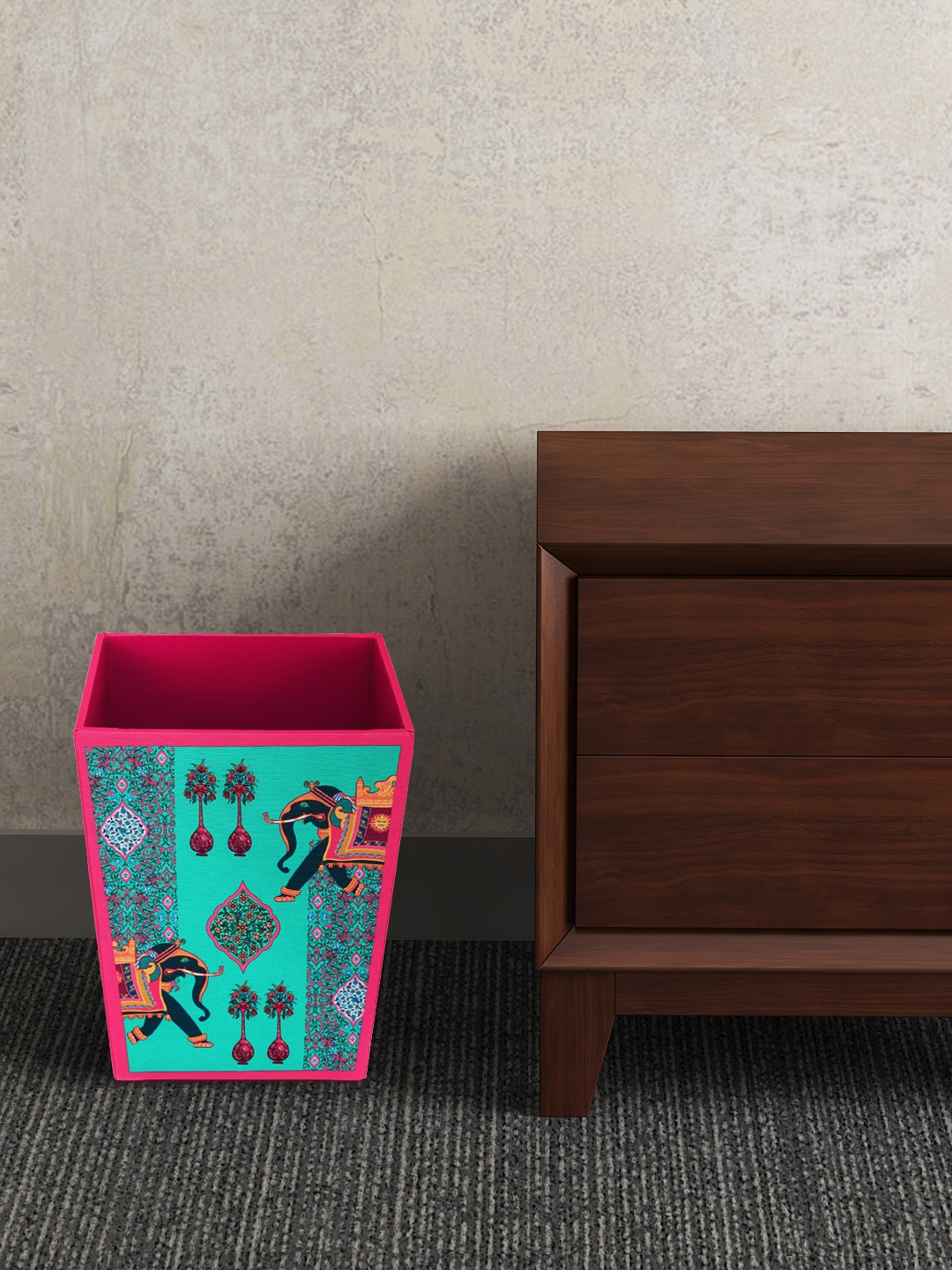 

SEJ by Nisha Gupta Blue & Pink Printed Wooden Open Dry Bin