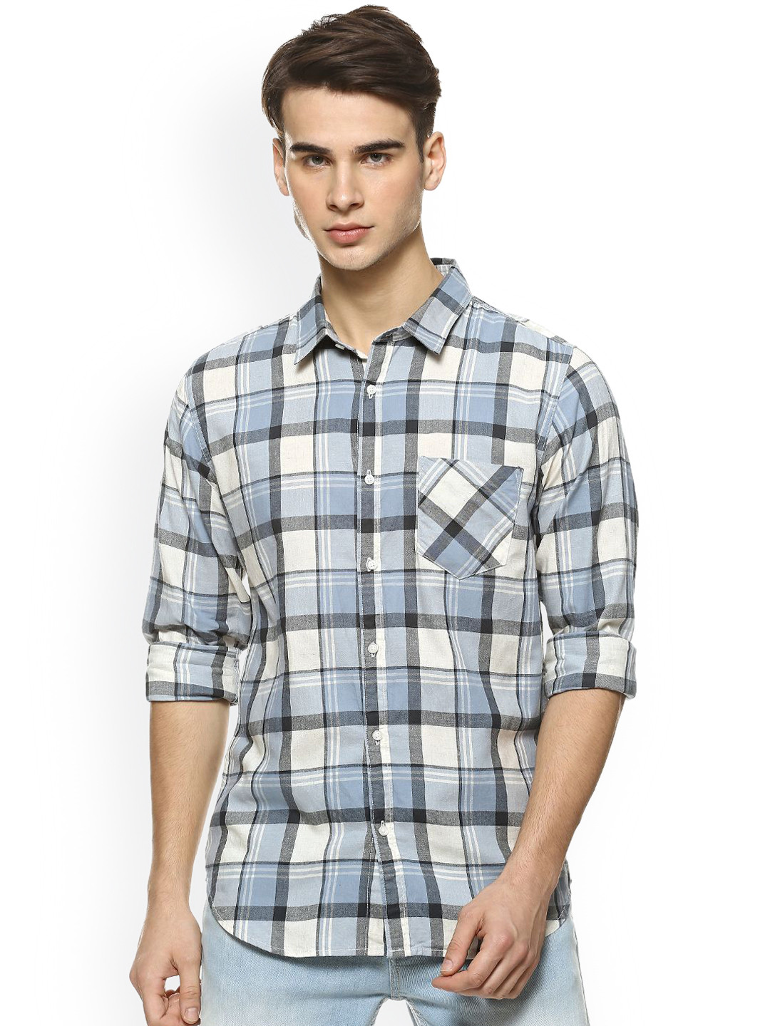 

Campus Sutra Men Blue & Off-White Regular Fit Checked Casual Shirt