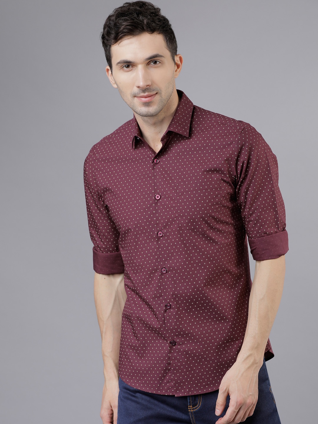 

HIGHLANDER Men Purple & Beige Slim Fit Printed Casual Shirt