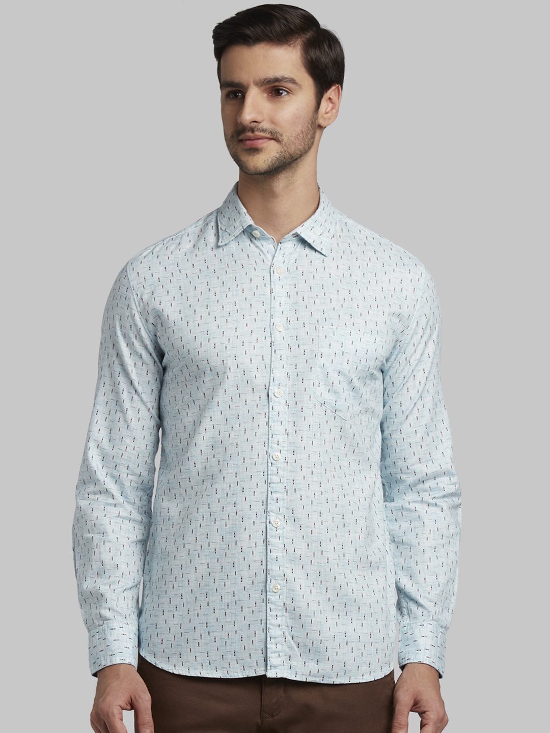 Parx Men Turquoise Blue Slim Fit Printed Casual Shirt