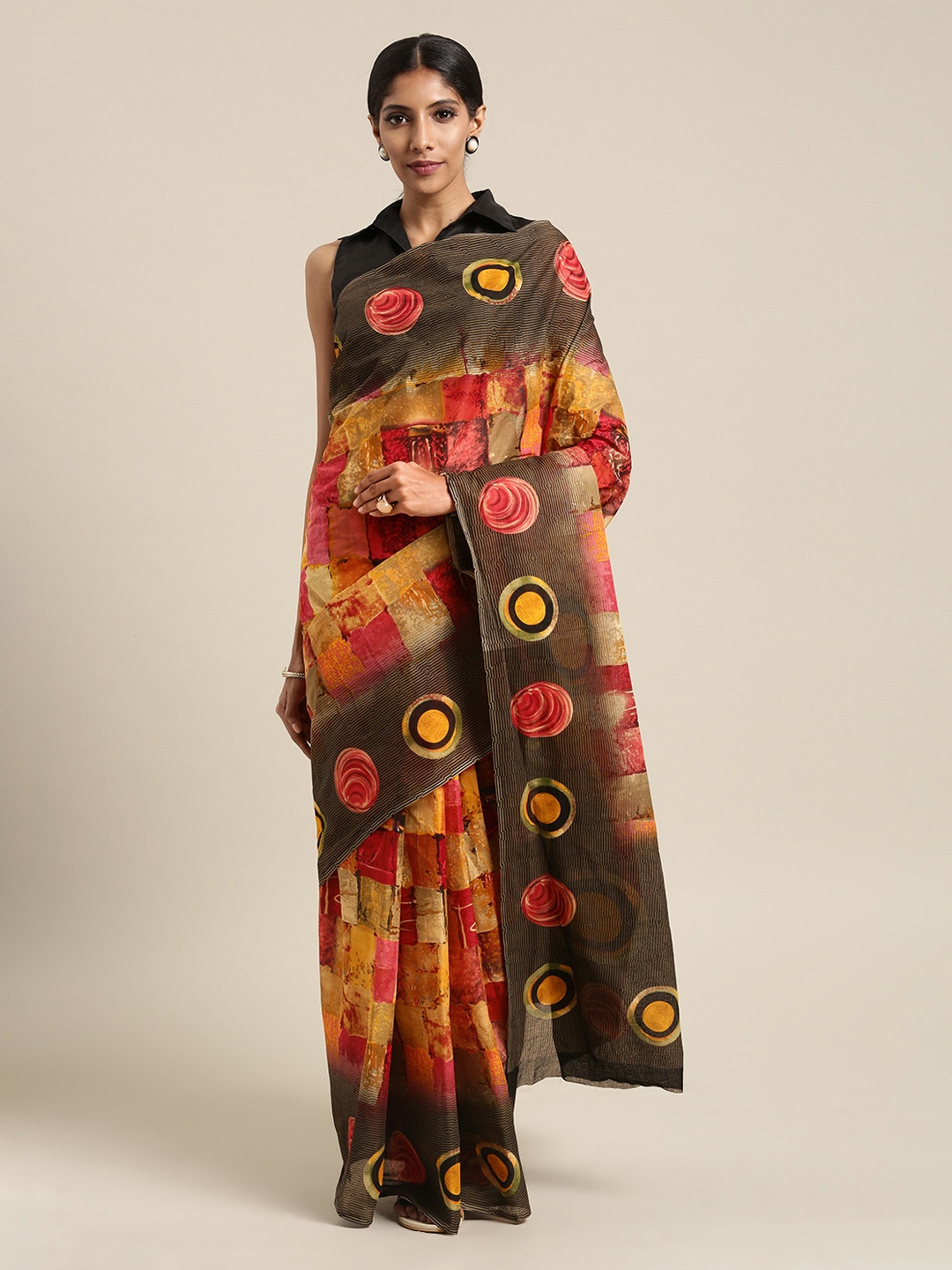 

Ishin Charcoal & Orange Pure Cotton Printed Saree