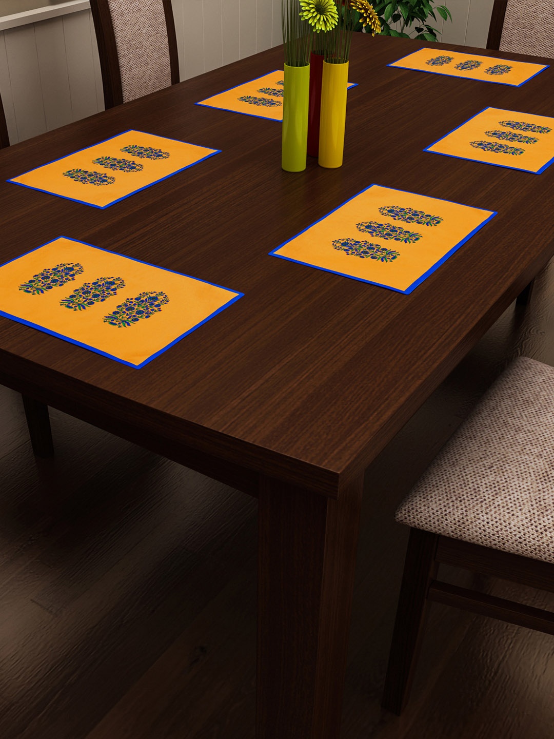 

SEJ by Nisha Gupta Set of 6 Yellow & Blue Printed Table Placemats