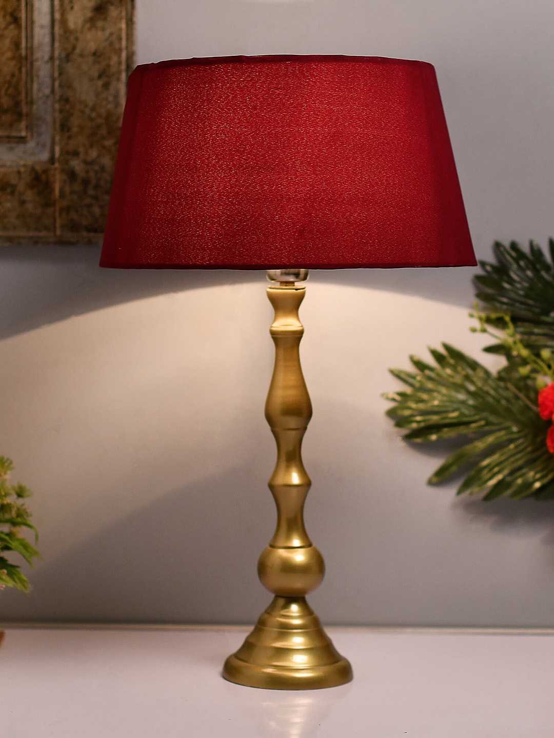 

Homesake Red & Gold-Toned Solid Handcrafted Bedside Standard Lamp