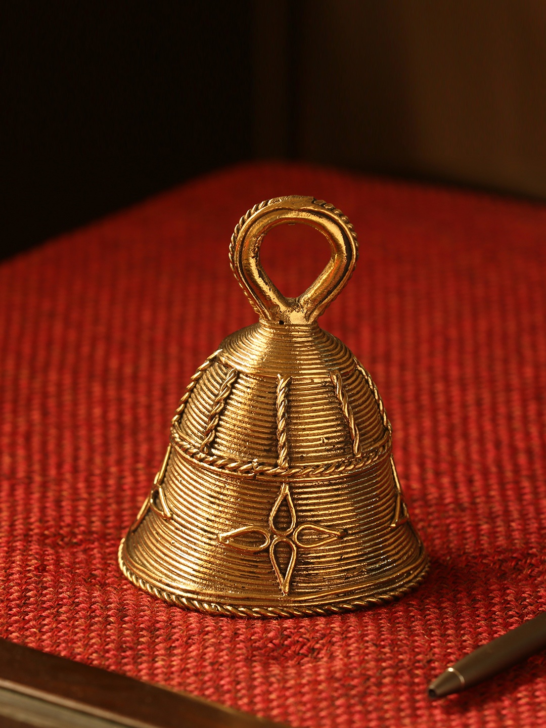 

ExclusiveLane Tinkling Melody Handmade Brass Pooja Bell In Dhokra Art, Gold