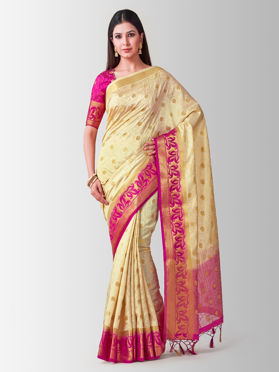 

MIMOSA Beige Art Silk Woven Design Kanjeevaram Saree