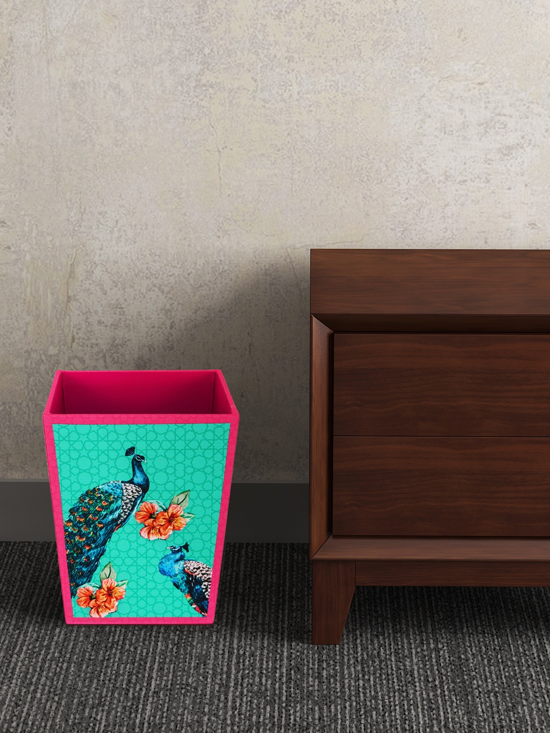 

SEJ by Nisha Gupta Green & Blue Printed Wooden Open Dry Bin