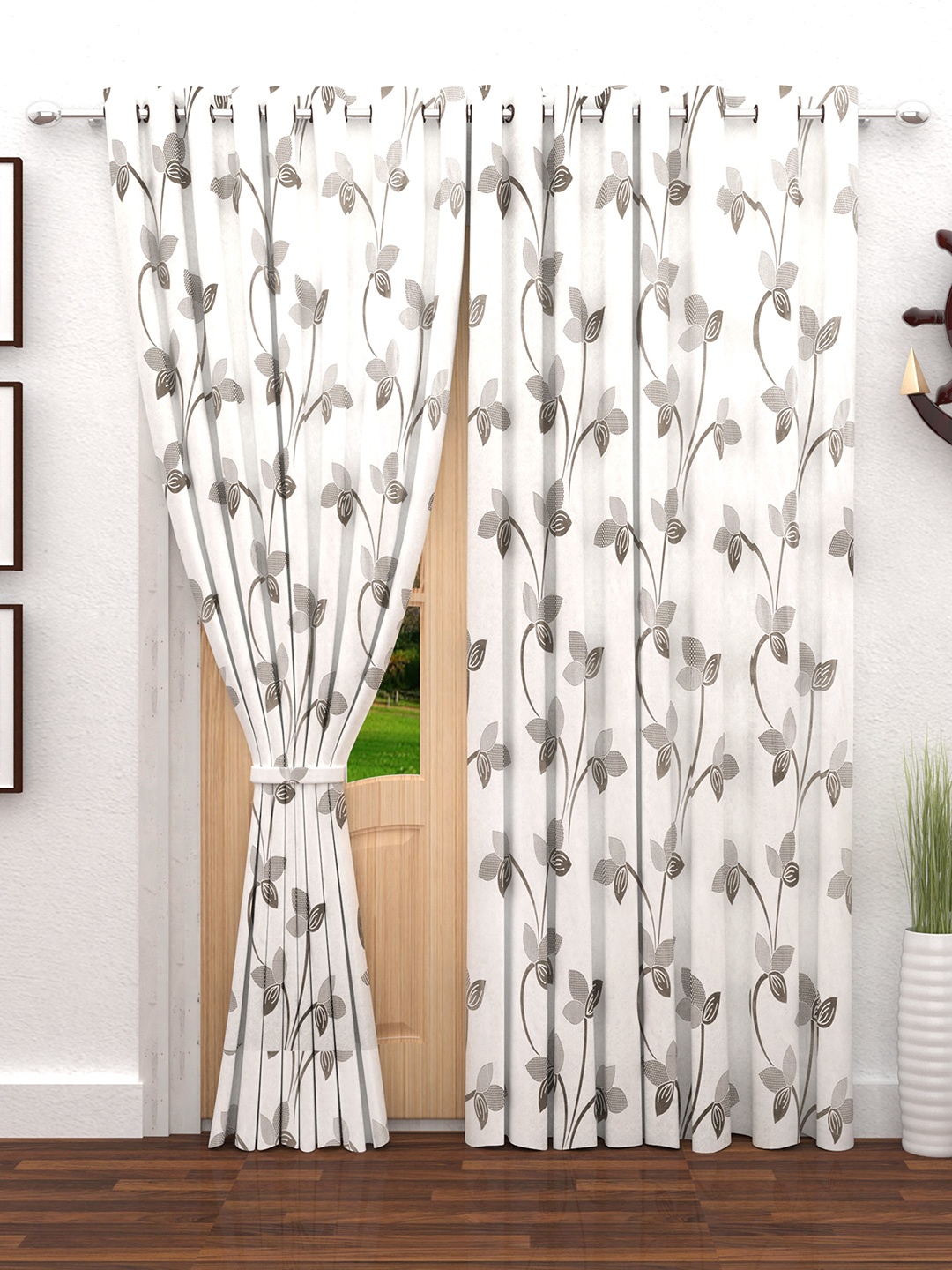 

Story@home Set of 2 Printed Door Curtains, White