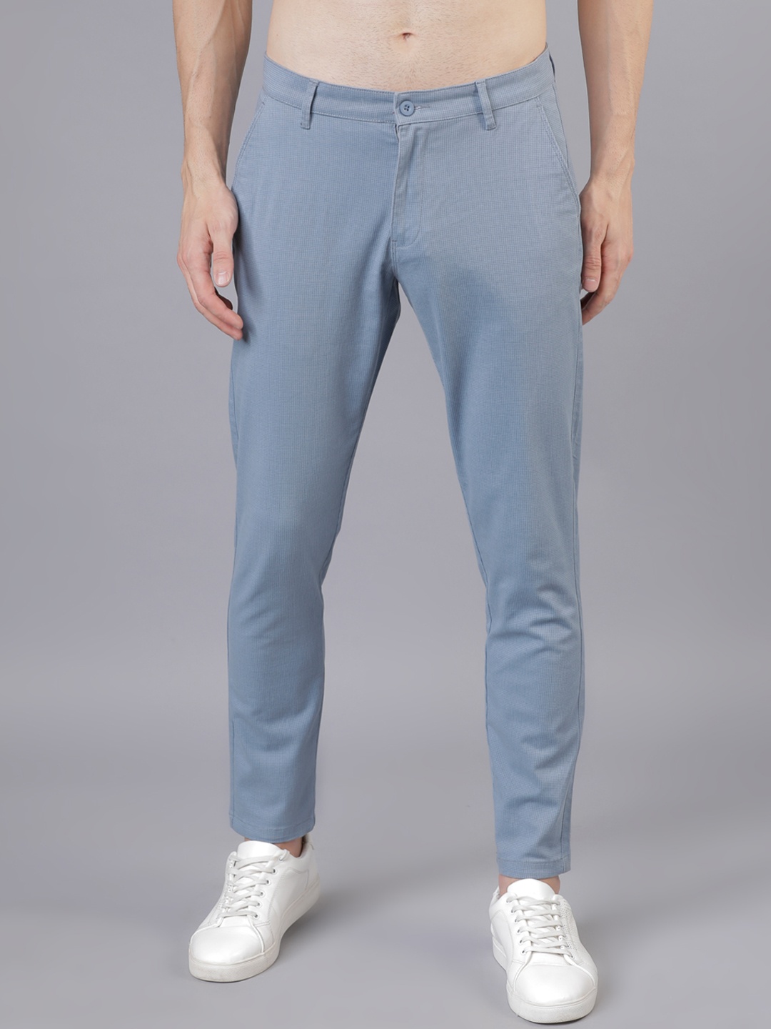 

HIGHLANDER Men Blue & Grey Slim Fit Checked Regular Trousers