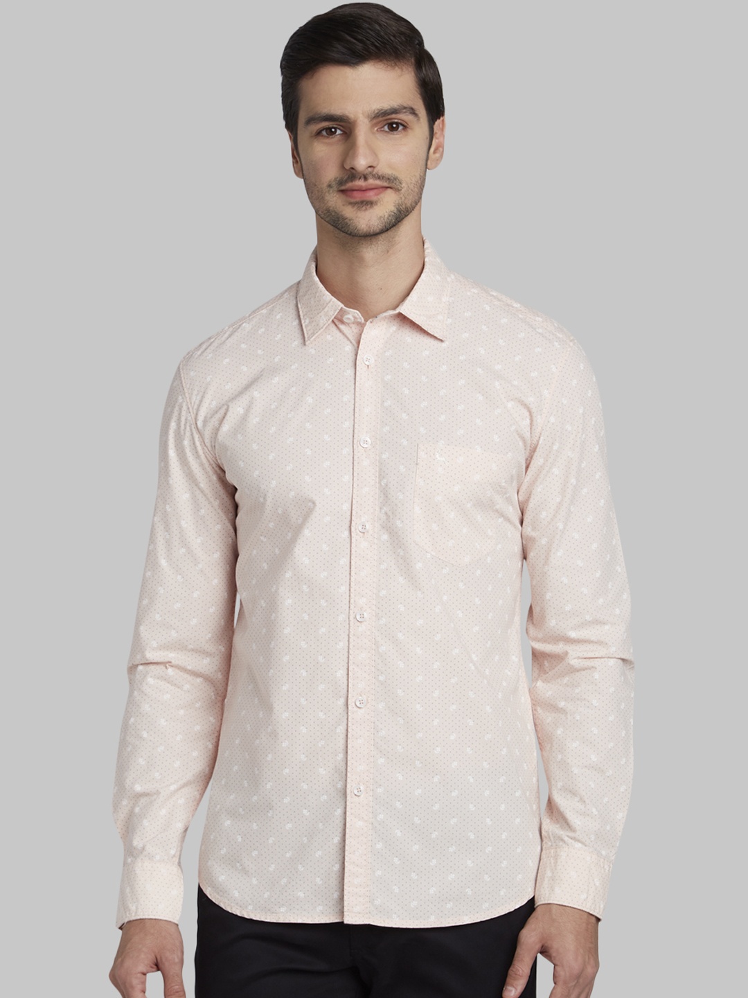 

Parx Men Peach-Coloured Slim Fit Printed Casual Shirt