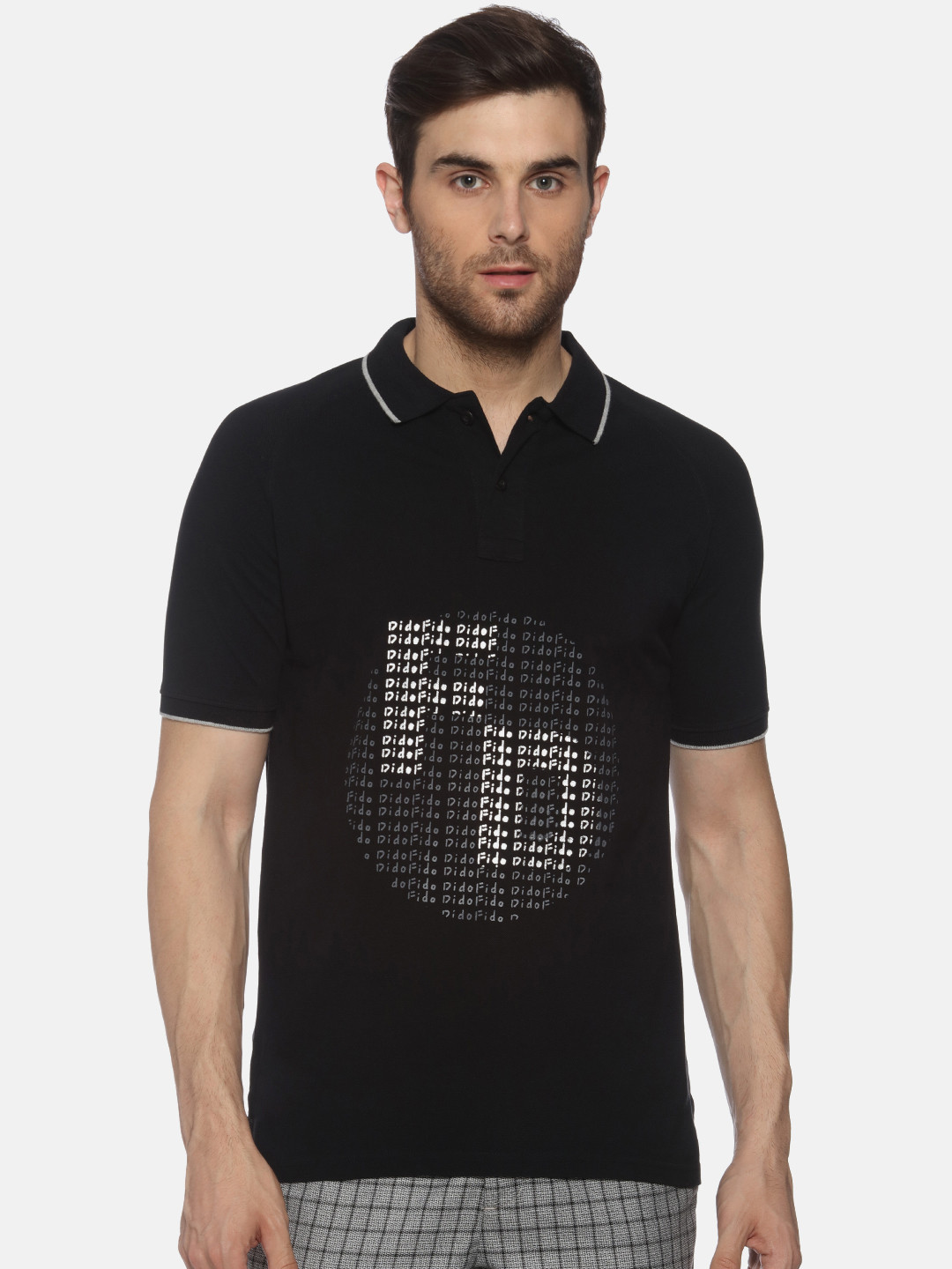

FIDO DIDO Men Black Solid Polo Collar Pure Cotton T-shirt
