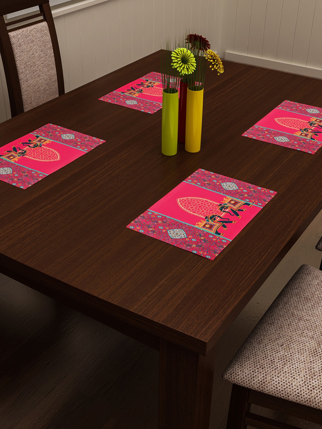 

SEJ by Nisha Gupta Set of 4 Printed Table Placemats, Pink