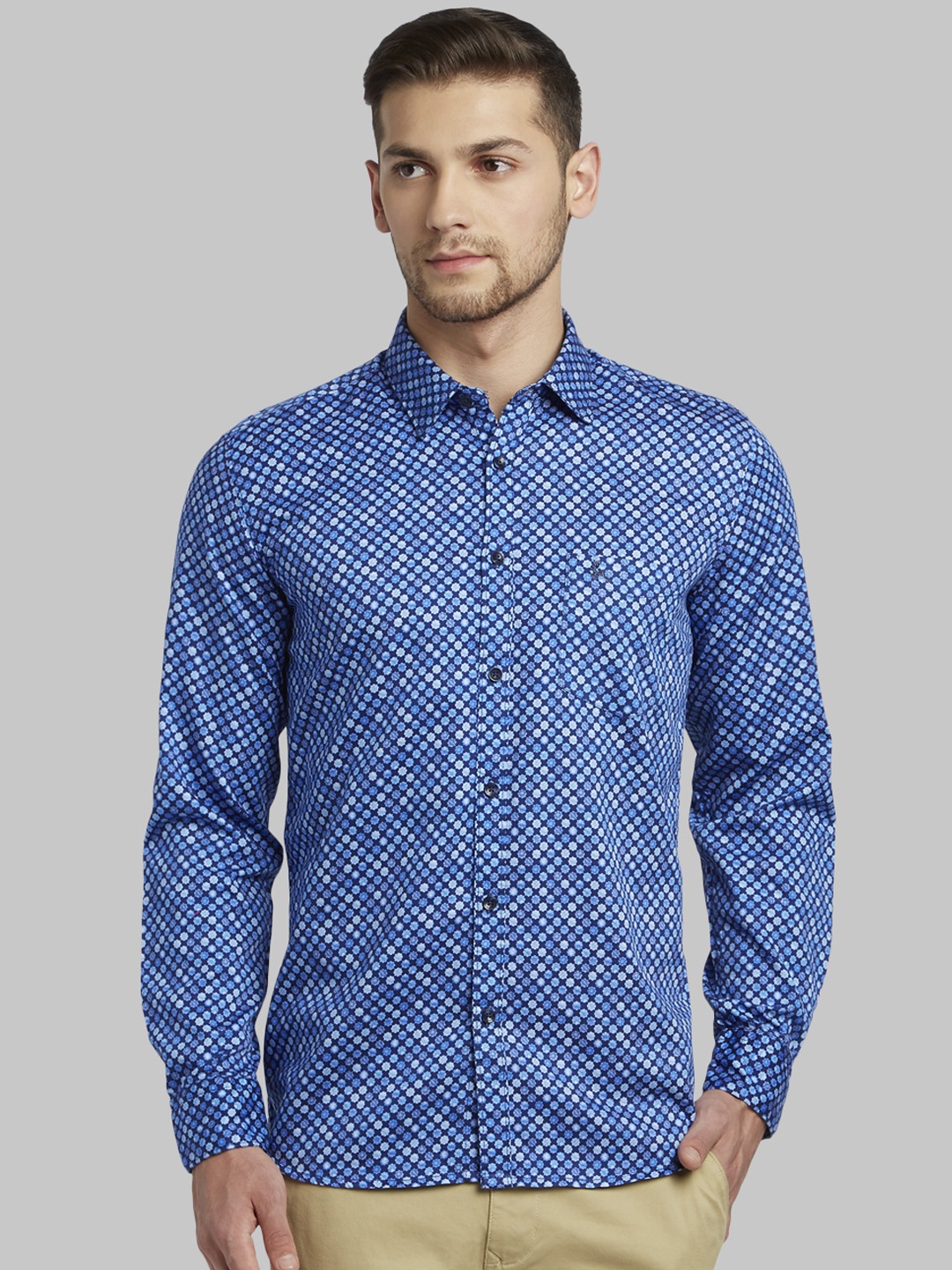 

Parx Men Blue Slim Fit Printed Casual Shirt