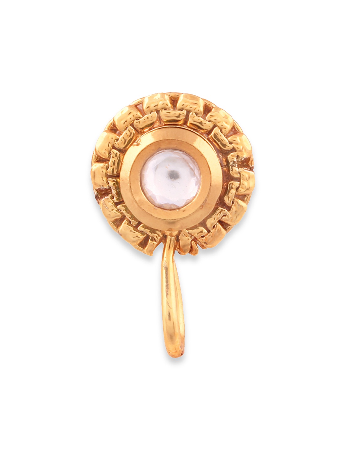 

AccessHer Women Gold-Plated & White Kundan-Studded Circular-Shaped Nosepin