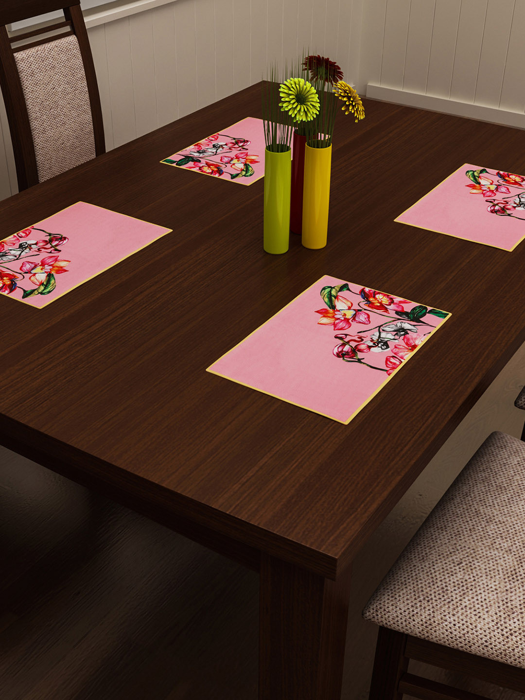 

SEJ by Nisha Gupta Set of 4 Printed Table Placemats, Pink