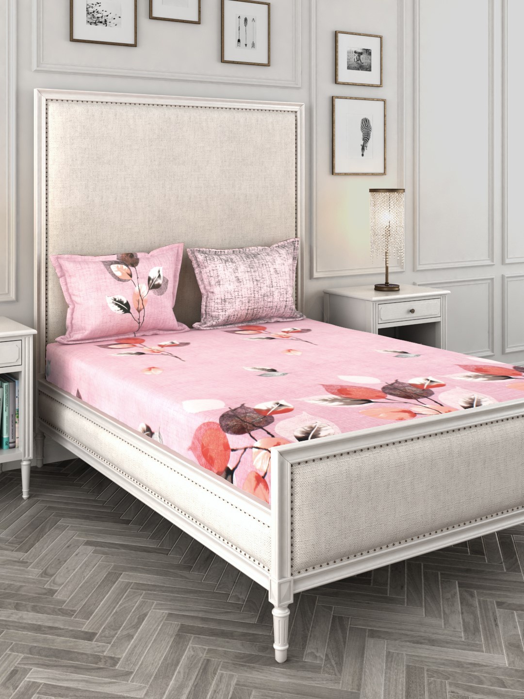 

Story@home Pink Floral 210 TC Cotton 1 King Bedsheet with 2 Pillow Covers