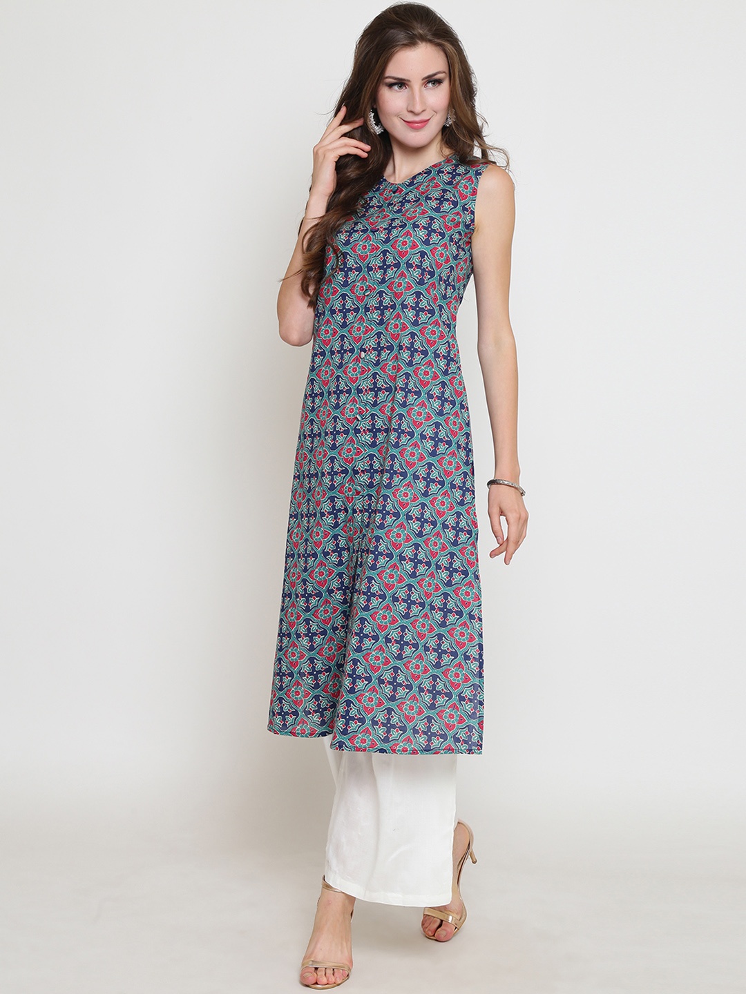 

Sera Women Sea Green & Maroon Printed Kurta with Palazzos