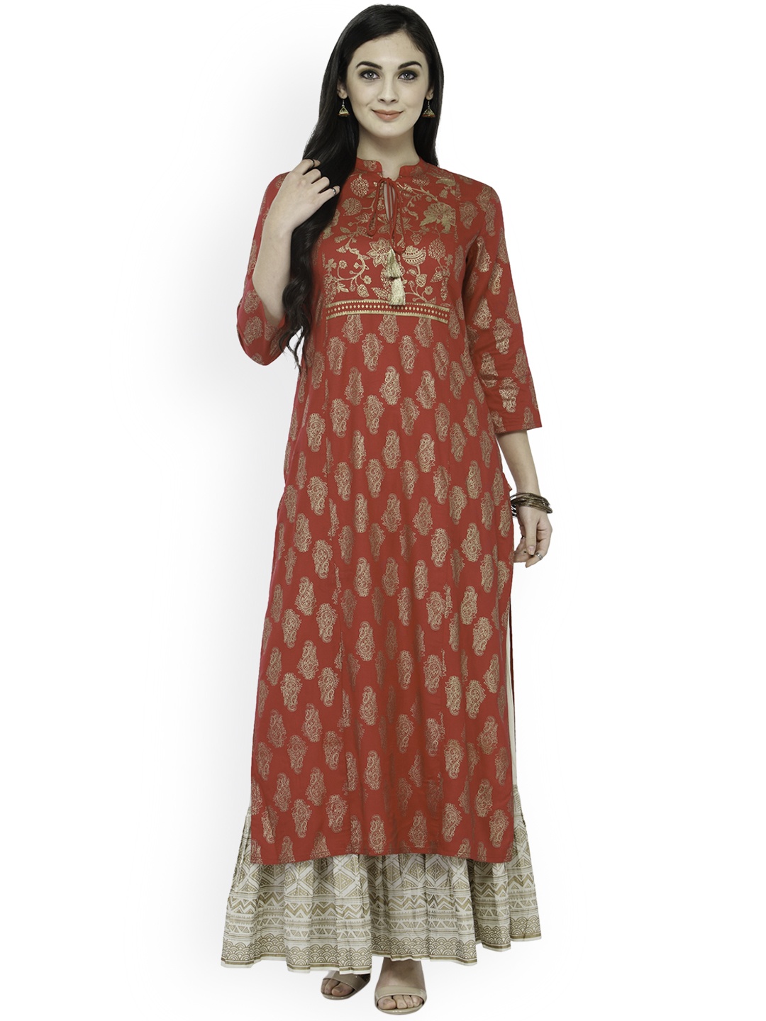 Varanga Women Pink & Beige Printed Kurta with Skirt