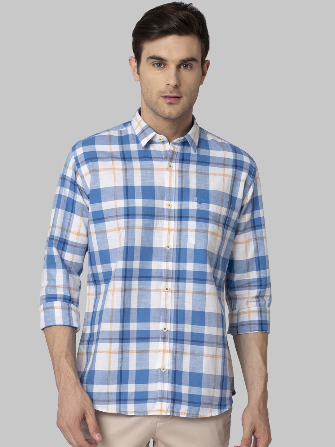 

Park Avenue Men Blue & Off-White Slim Fit Checked Casual Shirt