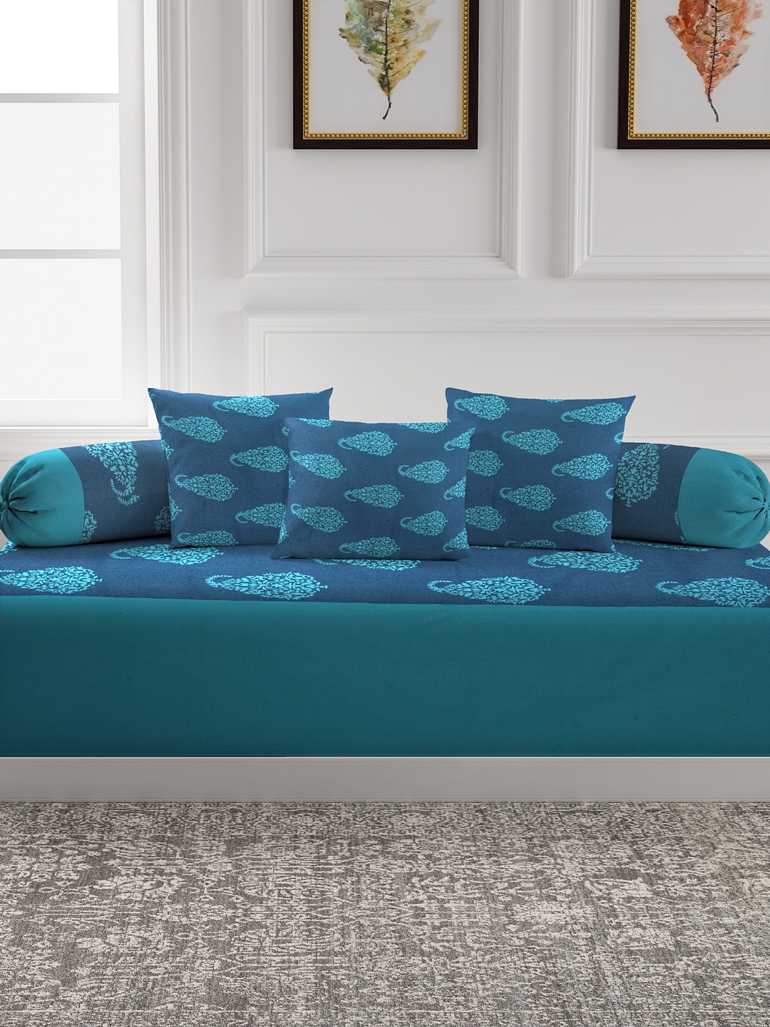 

Soumya Set of 6 Blue Printed Diwan Set