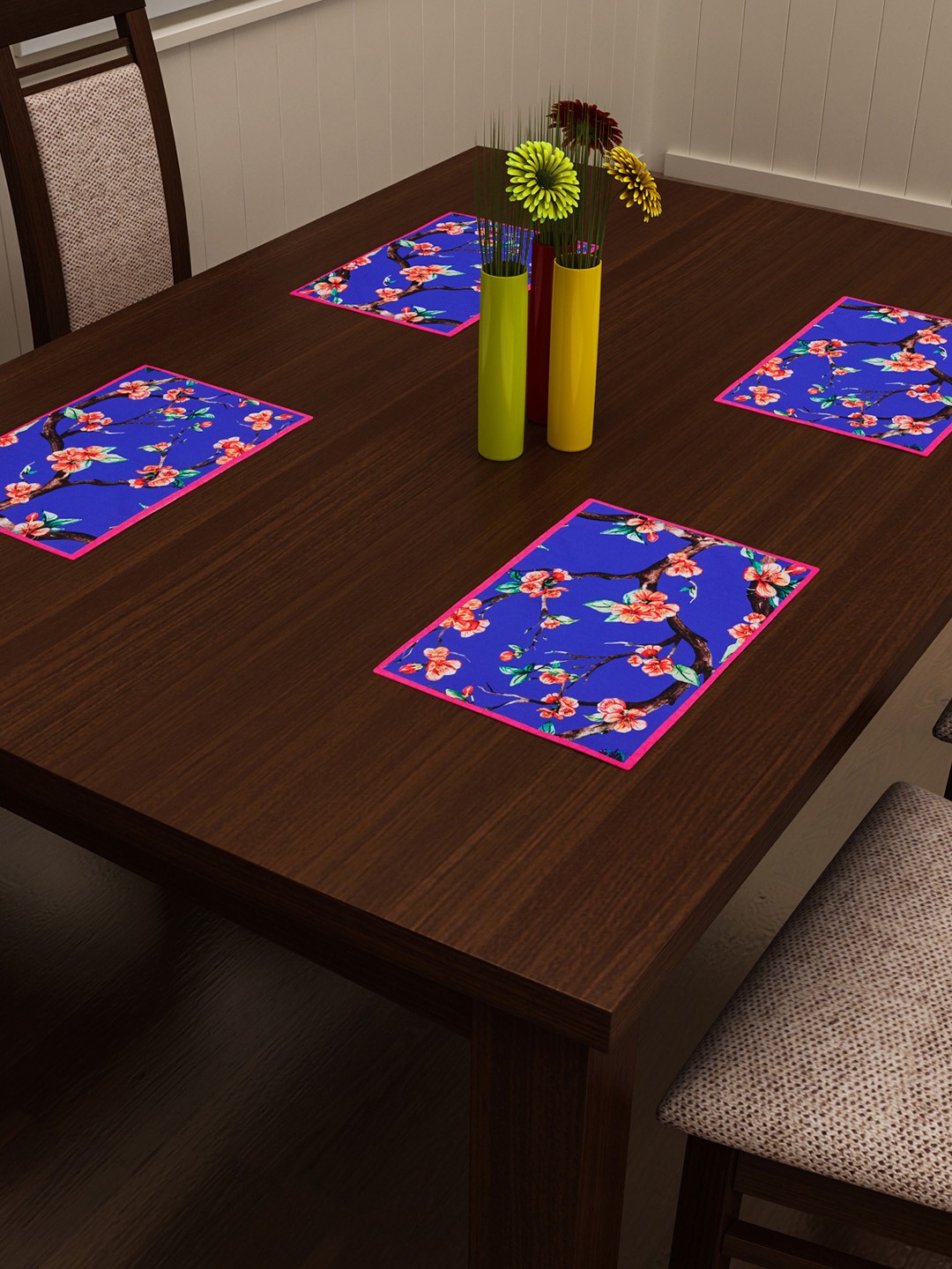 

SEJ by Nisha Gupta Set of 4 Multicoloured Printed Table Placemats, Multi
