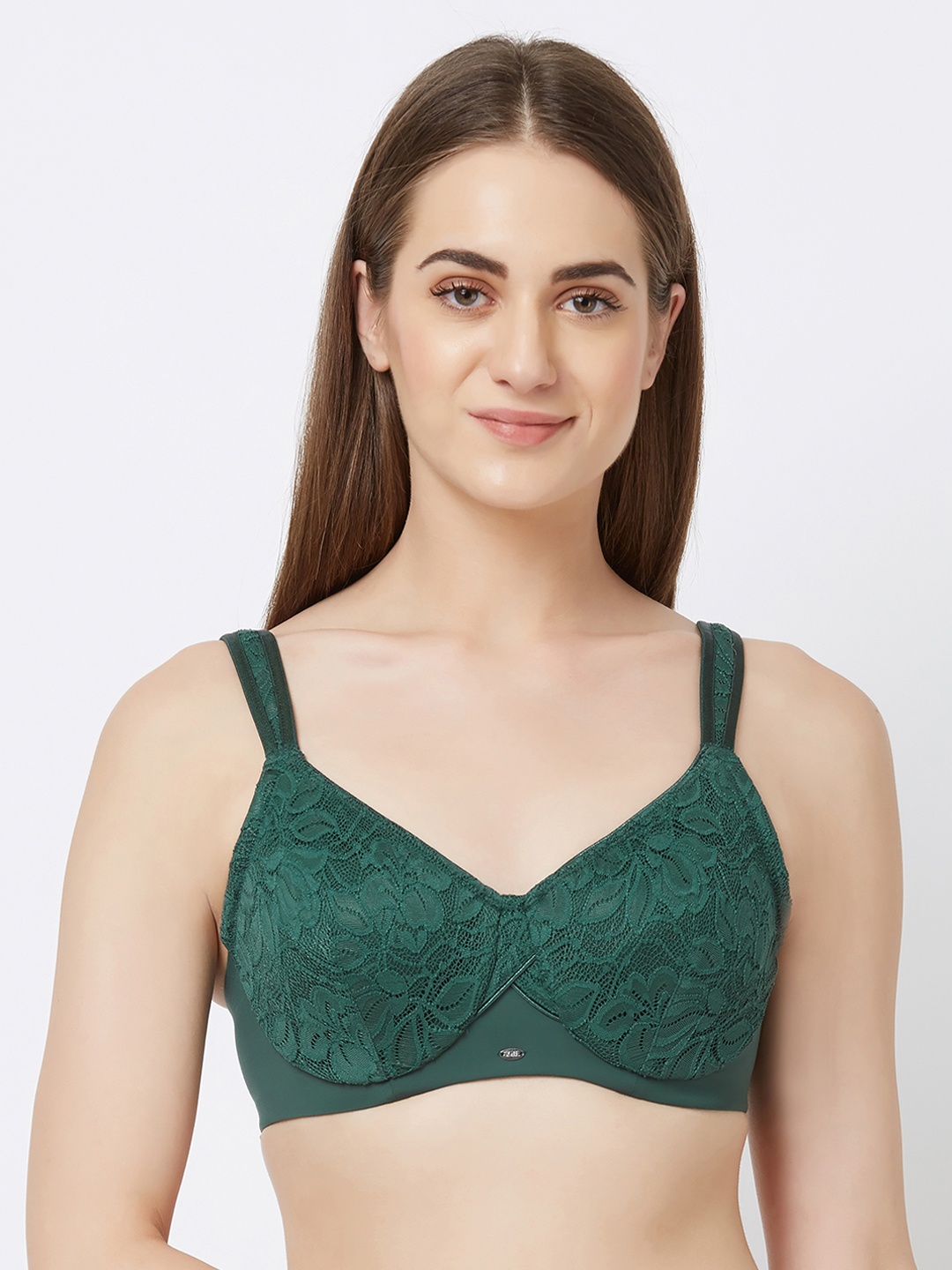 

Soie Green lace Underwired Non Padded full coverage Everyday Bra FB-610