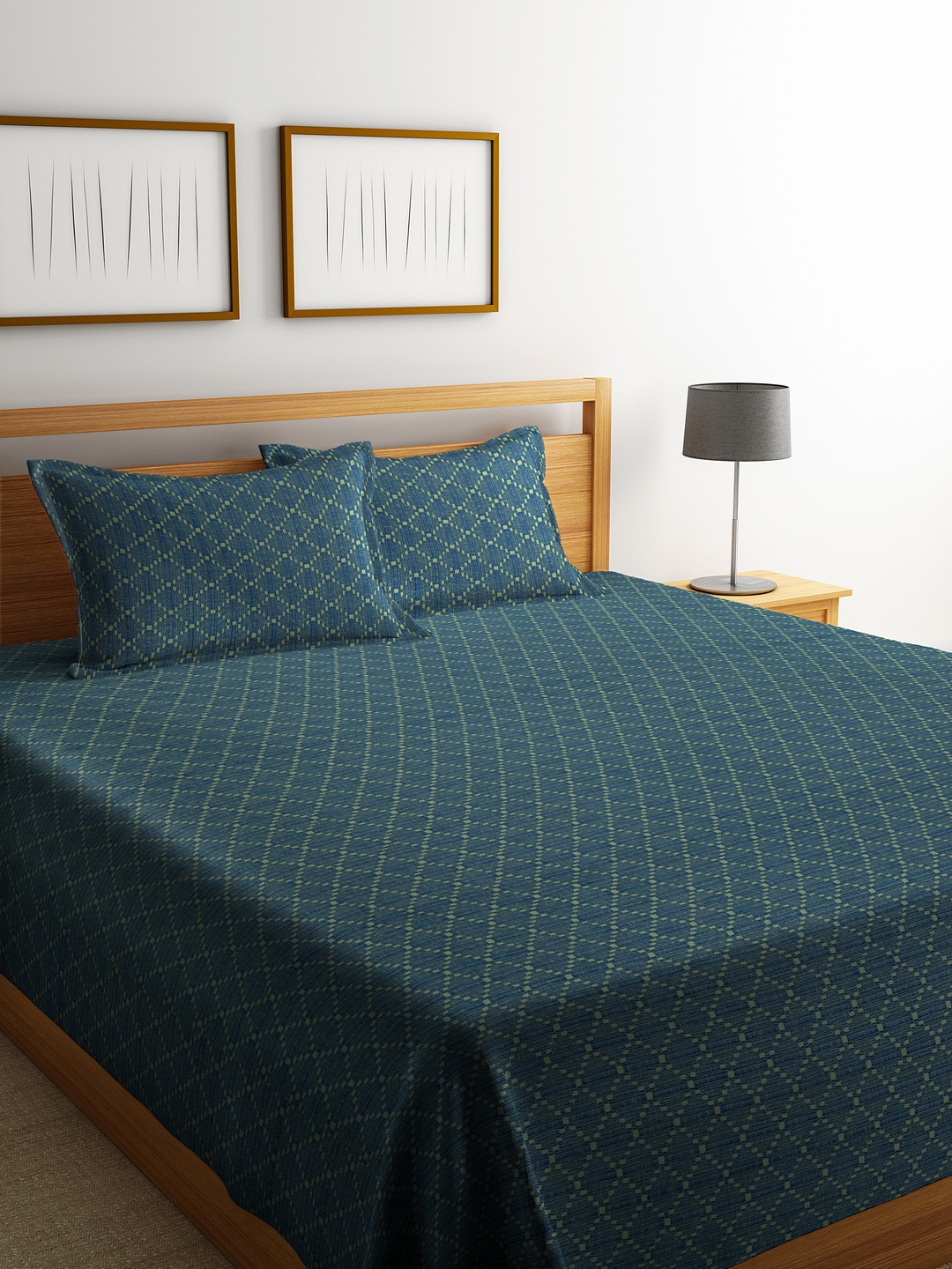 

Soumya Blue & Green Printed Double Bed Cover with 2 Pillow Covers