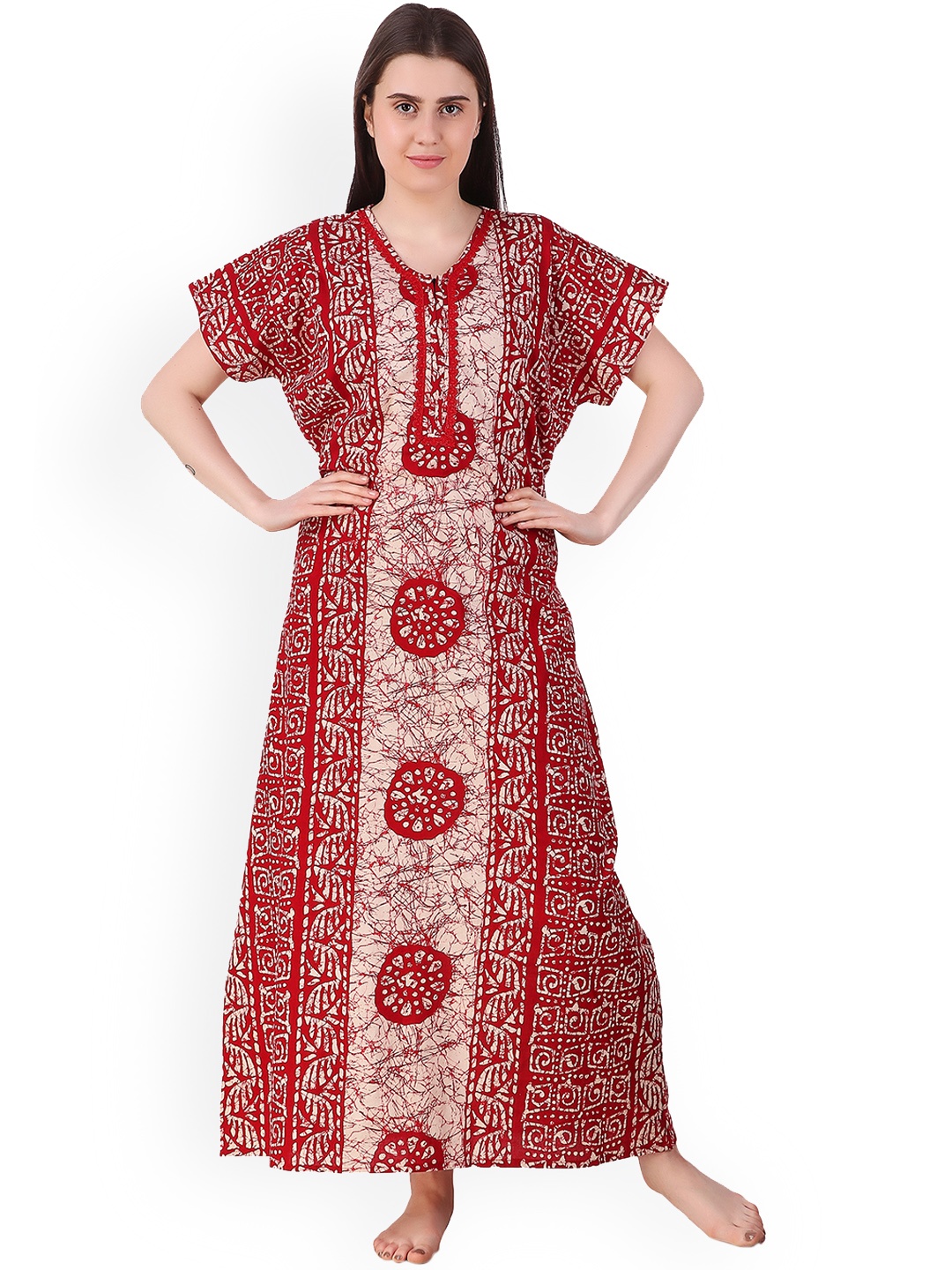 

Masha Red & Beige Printed Nightdress MW-CZ274-1367