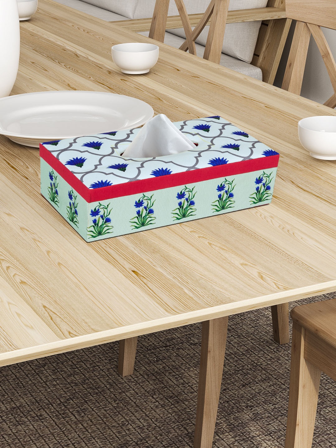 

SEJ by Nisha Gupta Blue & Grey Wooden Tissue Holder