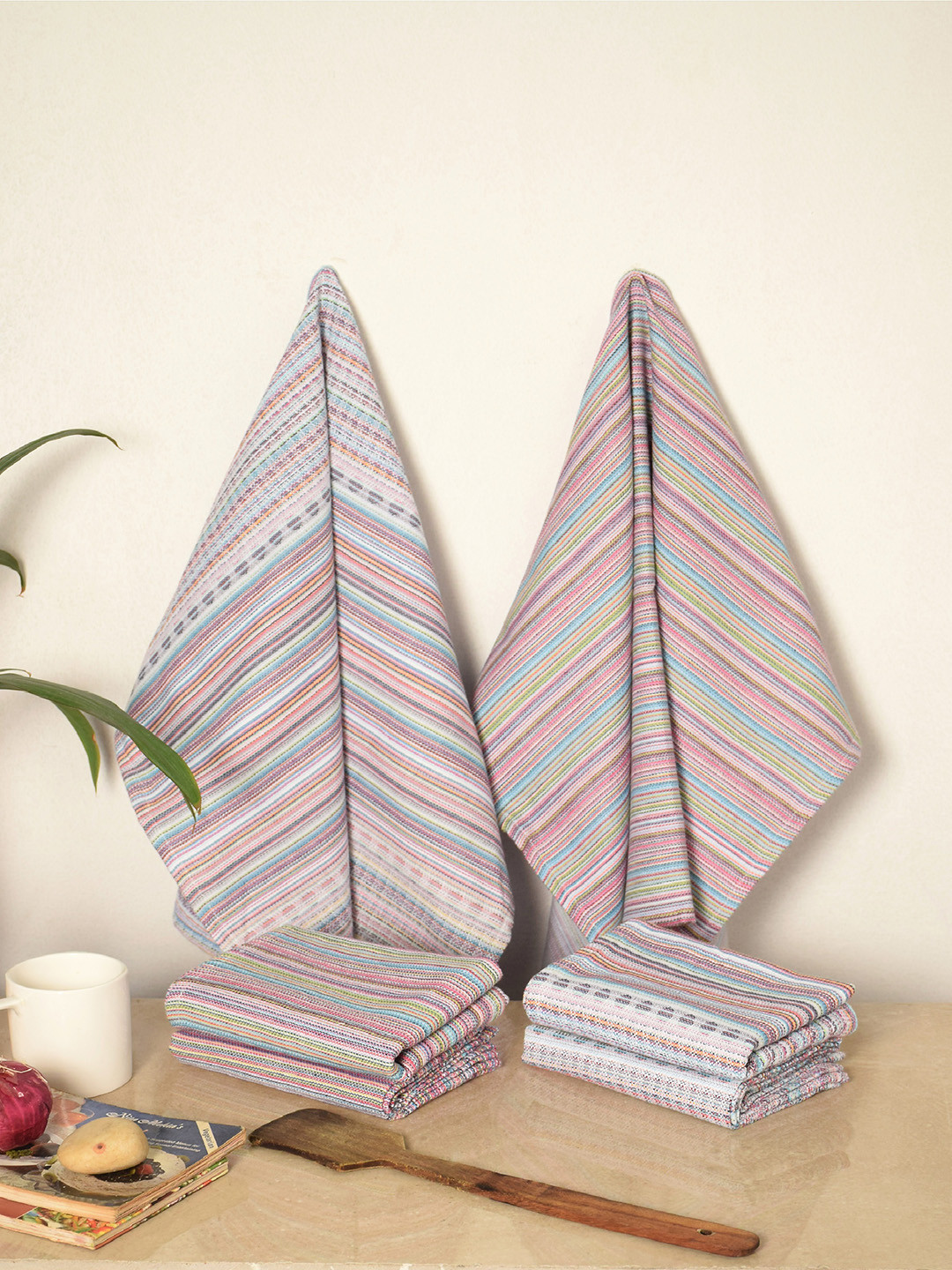 

Avira Home Set of 6 Multicoloured Striped Kitchen Towels, Multi
